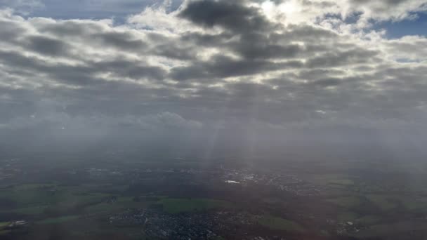 Plane Window Perspective God Rays Beams Light Shining Clouds — Stockvideo