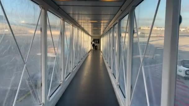 Passenger Pov Boarding Plane Airplane Bridge Person Entering Aircraft — 비디오