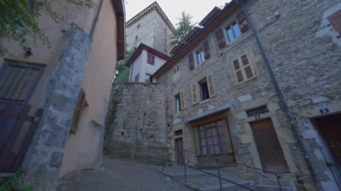 European ancient architecture street with nobody. Stone organic urbanism buildings. historic travel