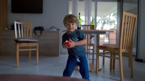 One Happy Little Boy Dancing Indoor Home Year Old Child — Video