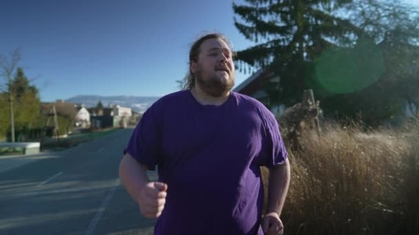 One Happy Fat Man Dancing Singing Walking Street Joyful Overweight — Video Stock