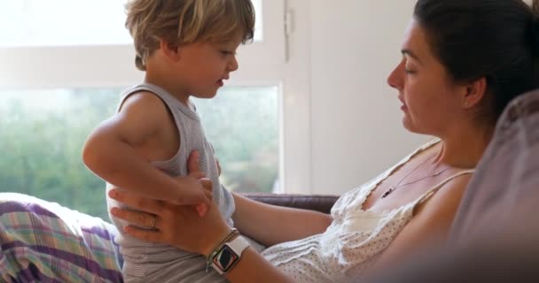 Mother Scolding Little Boy Son Parent Child Relationship Education Concept — Stockvideo