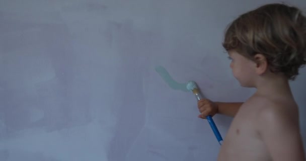 Child Painting Wall Paint Brush One Little Mischievous Kid Paints — Wideo stockowe