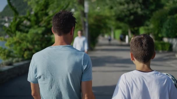 Father Teenager Son Walking Together — Stockvideo