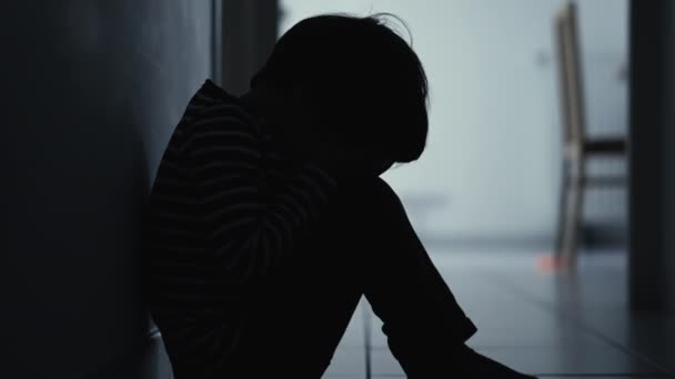 One Silhouette Small Child Suffering Feeling Despair Childhood Domestic Violence — Stock Video