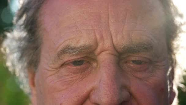 One Mature Senior Man Shock Reaction Macro Close Eyes Older — Stockvideo