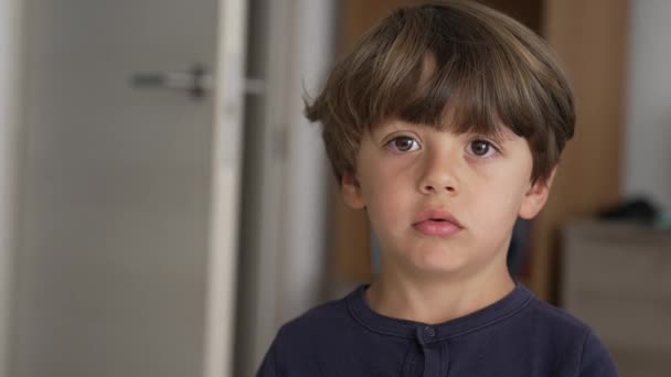 One Upset Child Reacting Negatively News Annoyed Bored Small Boy — Stock videók