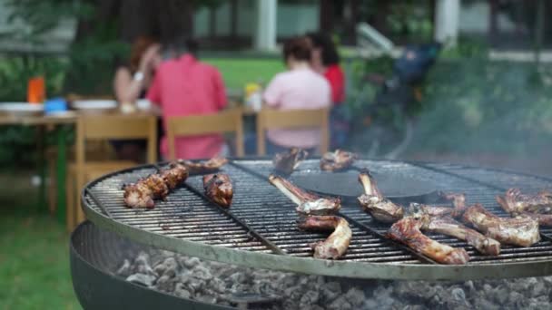 Cuisine Sur Barbecue Avec Des Personnes Arrière Plan Amis Famille — Video