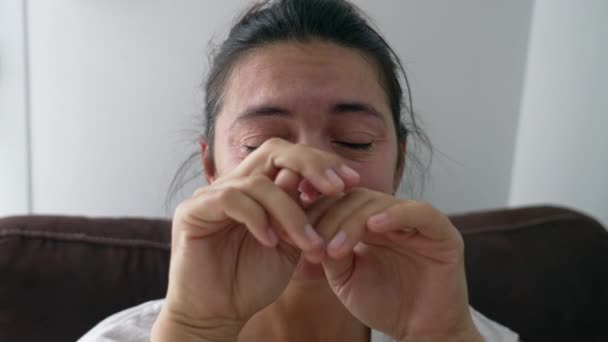 One Sad Tearful Woman Crying Portrait Depressed Person Close Face — Vídeo de Stock