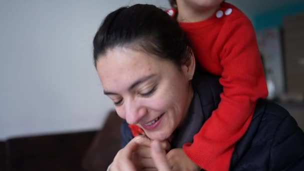 Small Boy Embracing Mother Child Hugging Parent Authentic Real Life — Vídeo de Stock