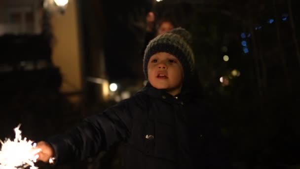 Happy Children Holding Sparkler Holidays Kids Celebrating Event Festivities Night — Stok Video