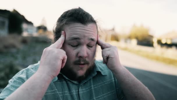 Person Suffering Mental Pain Closeup Face One Male Fat Caucasian — Video