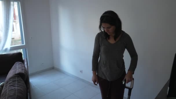 Woman Vacuuming Home Floor Lifestyle Person Doing Domestic Chore — Vídeo de Stock
