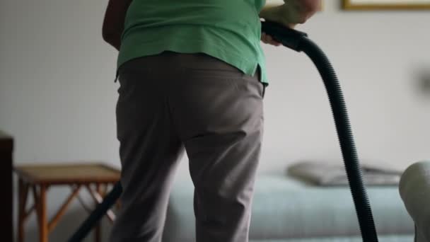 Senior Woman Vacuuming Room Older Person Cleaning Household Doing Domestic — Stock video