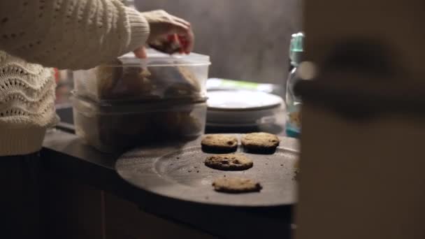 Woman Putting Away Cookies Person Placing Sweet Dessert Plastic Storage — Stock videók