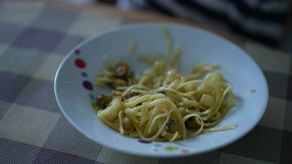 Pasta Spaghetti Noodles Plate Leftovers — Stock Photo, Image