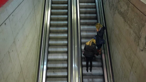 Modern Automatic Escalators Seen Top View Escalator — Stok fotoğraf