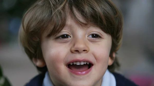 One Cute Small Boy Portrait Face Closeup Smiling Laughing — Fotografia de Stock