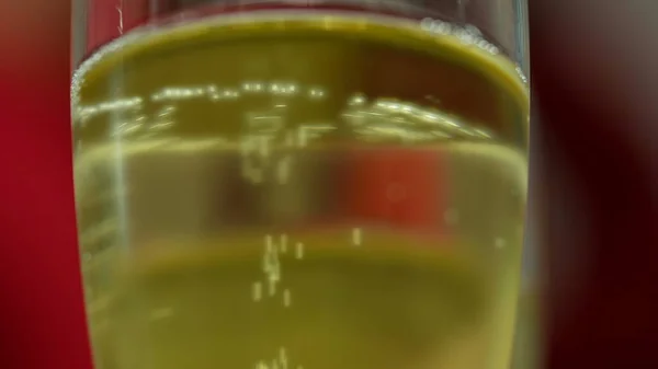 泡が表面に上がる個々のシャンパングラスの閉鎖 アルコール飲料のマクロ クローズアップ 手取りガラス — ストック写真