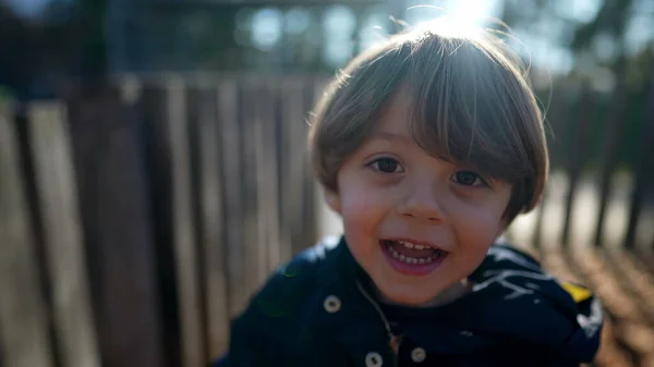 One Happy Little Boy Running Camera Park Portrait Beautiful Blonde — Stock Photo, Image
