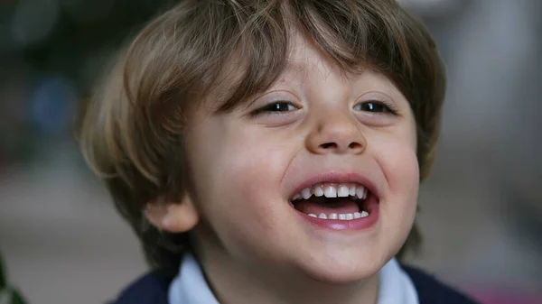 One Cute Small Boy Portrait Face Closeup Smiling Laughing —  Fotos de Stock