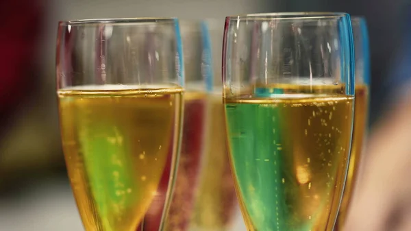Champagne Glasses Closeup Alcoholic Beverage Bubbles — Stock Photo, Image