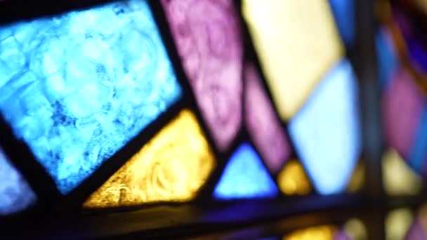 Religious Stained Glass Decoration Detail Closeup Catholic Church — Stock Video