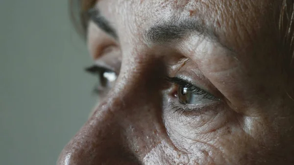 Thoughtful Senior Woman Closeup Eyes Dreaming Awake One Pensive Older — Stock Photo, Image