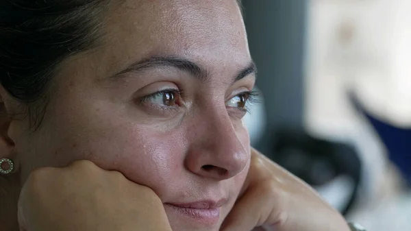 Pensive Woman Close Face Tearful Emotion Contemplative Female Person 30S — Fotografia de Stock