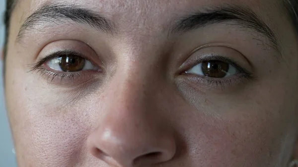 Macro close up of a woman face looking at camera. Casual Female person eye