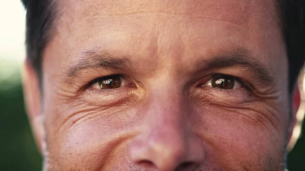 Macro Eyes Happy Man Looking Camera Close Male 40S Middle — 스톡 사진