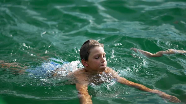 Preteen Kid Swimming Lake Child Swimmer Great Outdoors Active Young — Stock Photo, Image