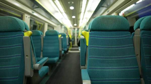 Assentos Comboio Vazios Sem Ninguém Não Passageiros Transporte Público — Fotografia de Stock