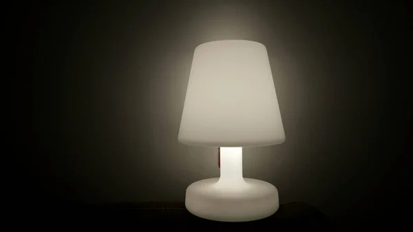 One Lamp Glowing Light Dark Bedside Nightlamp — Zdjęcie stockowe
