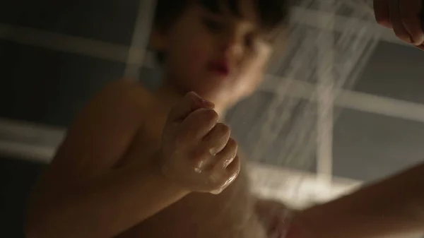 Showering Child Domestic Lifestyle Routine Bathing Little Boy — Stockfoto