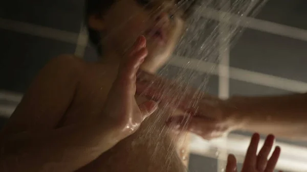 Showering Child Domestic Lifestyle Routine Bathing Little Boy — Fotografia de Stock
