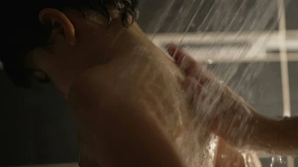 Washing Child Body Lifestyle Moment Showering One Little Boy Shower — Fotografia de Stock