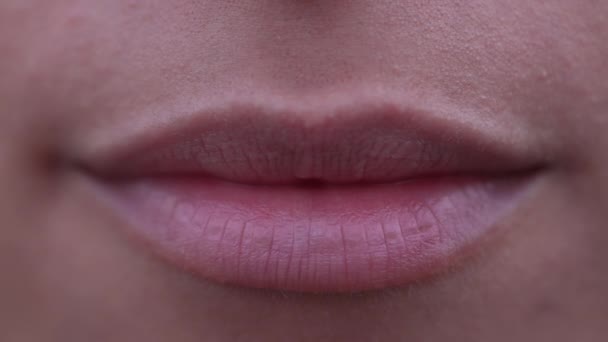 Γυναίκα Χείλη Στόμα Μακροεντολή Closeup Γυναίκα Ενήλικες Υγιή Χείλη — Αρχείο Βίντεο