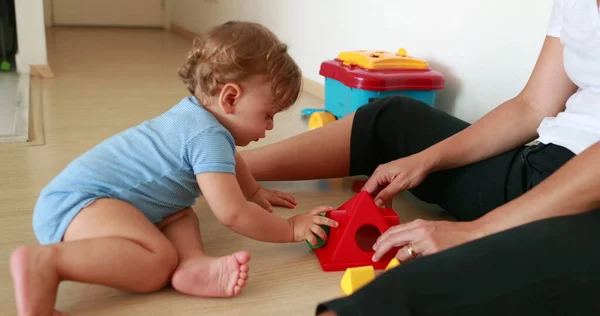 Cute Baby Playing Indoors Toys Mother One Year Old Infant — Photo
