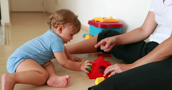 Cute Baby Playing Indoors Toys Mother One Year Old Infant — Photo