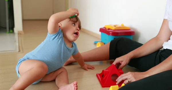 Cute Baby Playing Indoors Toys Mother One Year Old Infant — Stockfoto