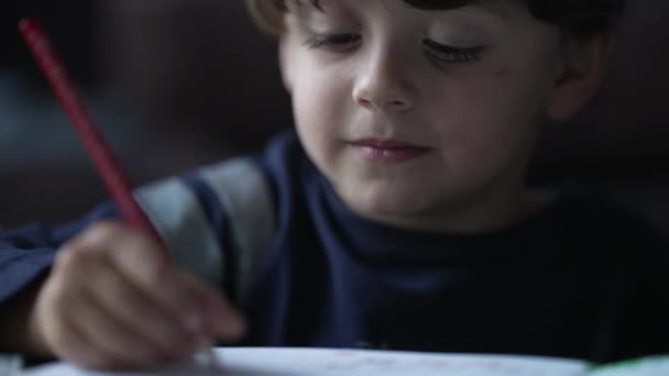 Дитина Займається Шкільною Діяльністю Вдома Один Маленький Хлопчик Вдома Орієнтований — стокове відео