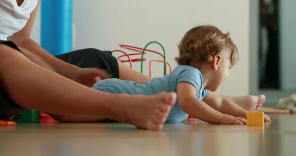 Mother Pulling Crawling Baby Candid Real Life Mom One Year — 스톡 사진