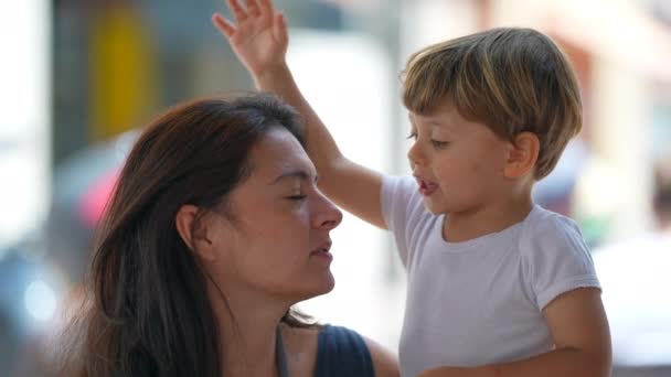 Child Hitting Mother Head Mom Having Patience Parent Tolerating Little — 图库视频影像