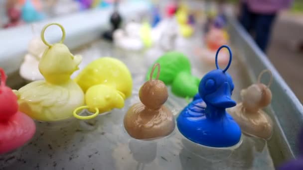 Patos Plástico Piscina Del Parque Atracciones Juego Pesca Fiesta Del — Vídeos de Stock