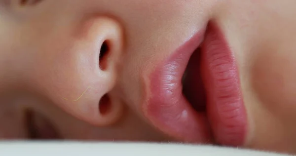 One Year Old Baby Asleep Macro Close Infant Mouth Eyes — Stockfoto