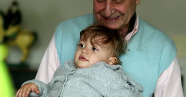 Cute Baby Grandfather Lap Playful Grandparent Grandson — Fotografia de Stock