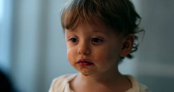 Portrait Messy Baby Infant Child Dirty Boy Made Mess Meal — Zdjęcie stockowe
