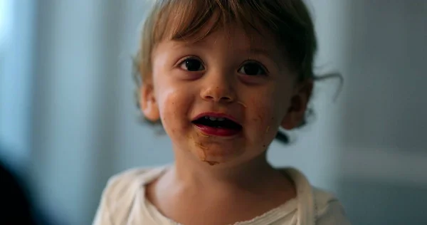 Portrait Messy Baby Infant Child Dirty Boy Made Mess Meal — Foto de Stock