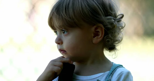 Contemplative Little Boy Thinking Portrait Pensive Child Kid — Photo